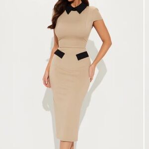 Fashion Nova Tan and Black Midi Dress